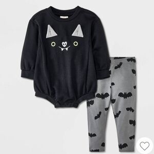 Baby Bat Face Romper & Leggings Set - Cat & Jack Black 6-9 Months